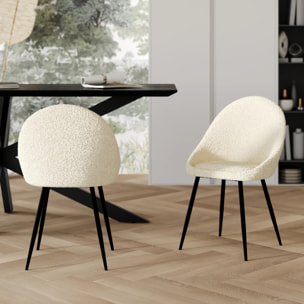 Lot de 2 chaises en tissu bouclé blanc cassé - Rona