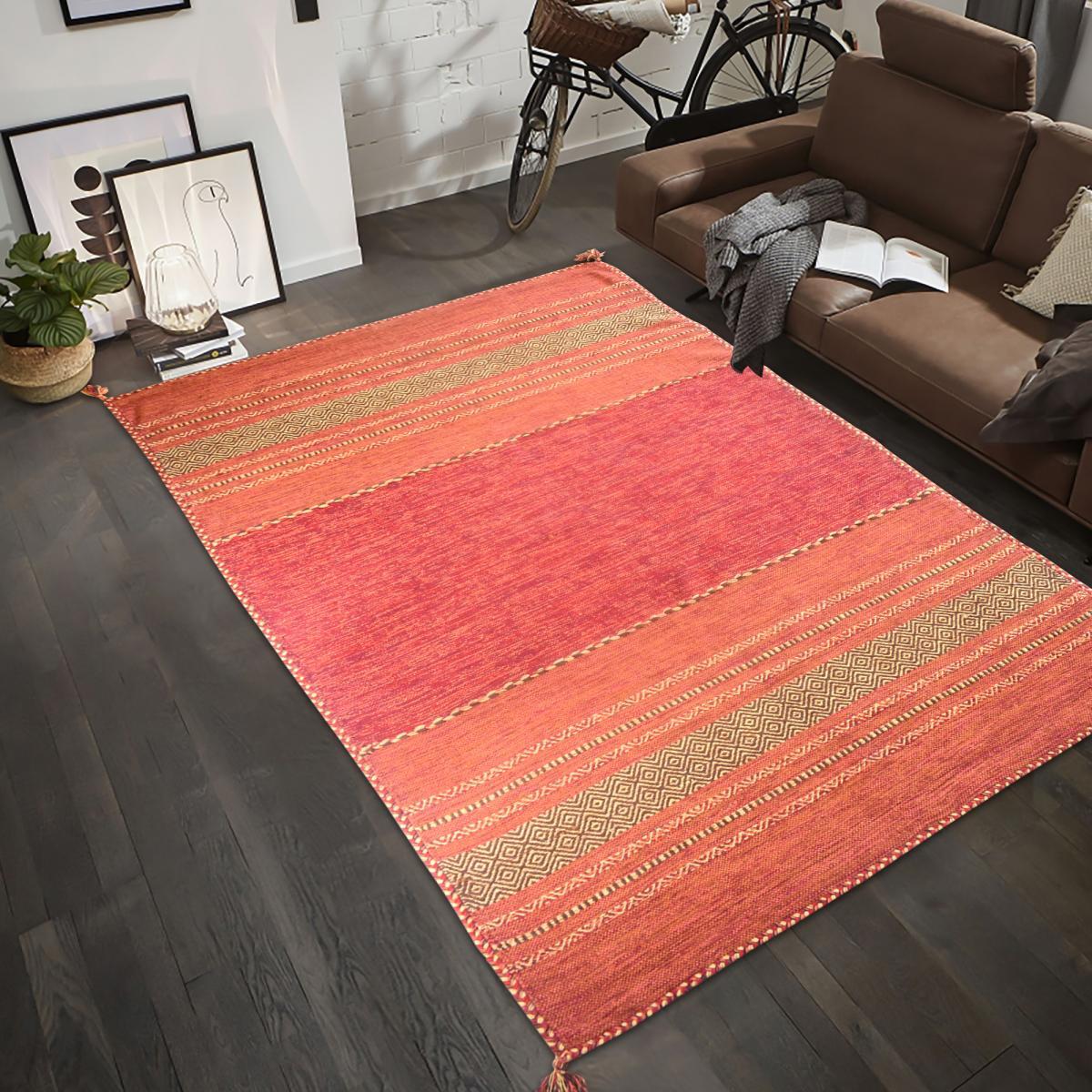 Tapis kilim fait main en coton motif ethnique BUVO