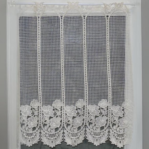 Brise bise en macramé fleuri - Blanc