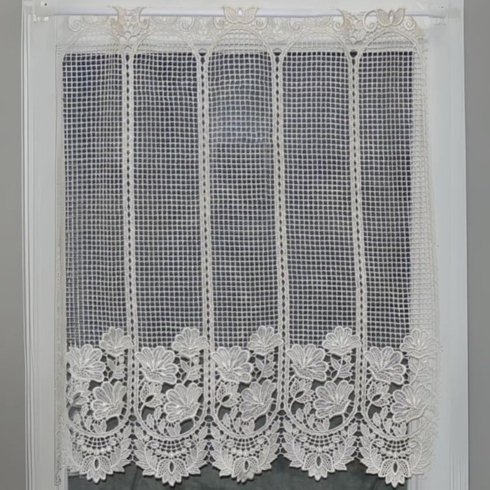 Brise bise en macramé fleuri - Blanc