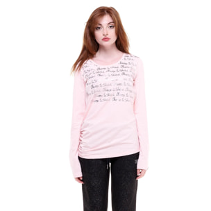 Camiseta mujer manga larga letra manuscrita lentejuelas