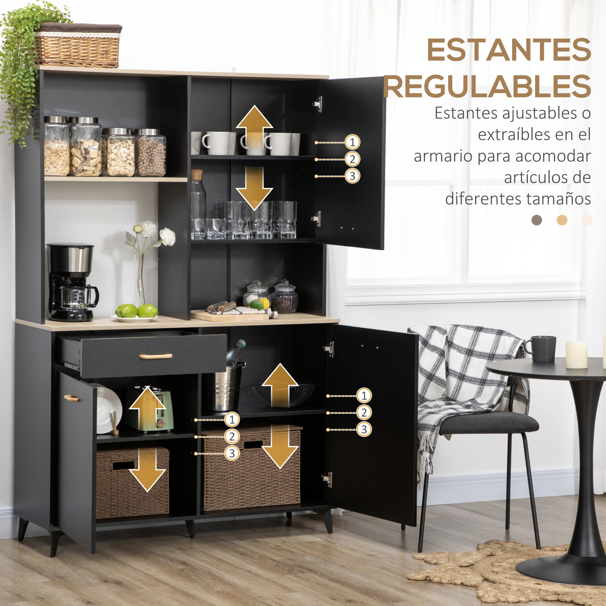 Alacena de Cocina con 1 Cajón 3 Puertas y Almacenamiento Abierto 119x41x180 cm