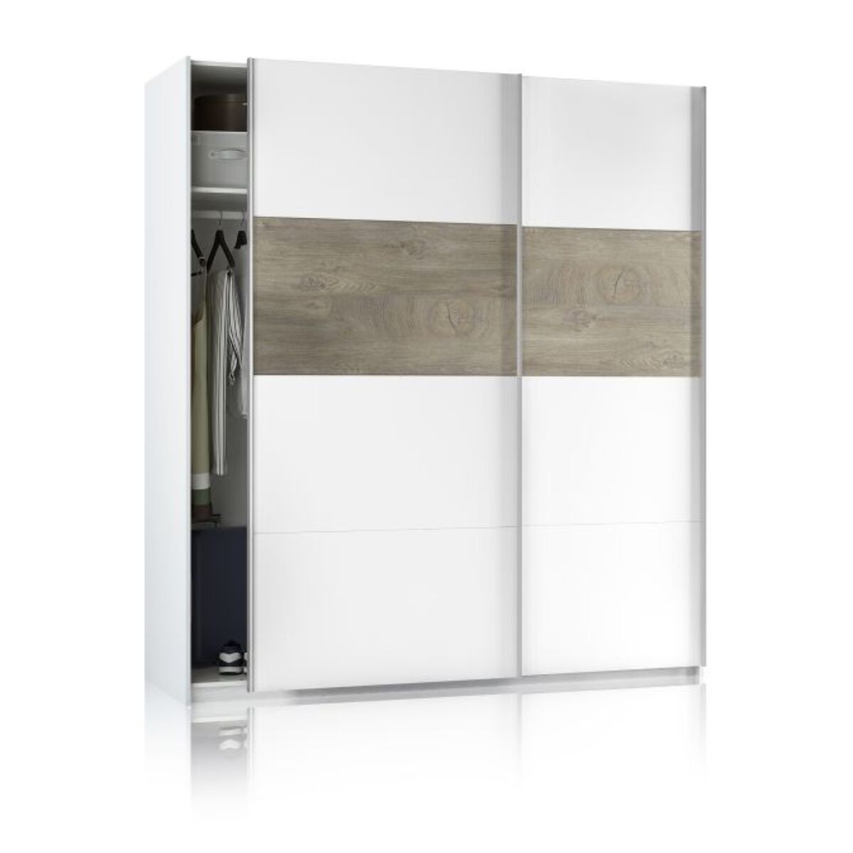 Armario Brike 180 2 puertas correderas Blanco Artik (Blanco Mate) – Roble Alaska