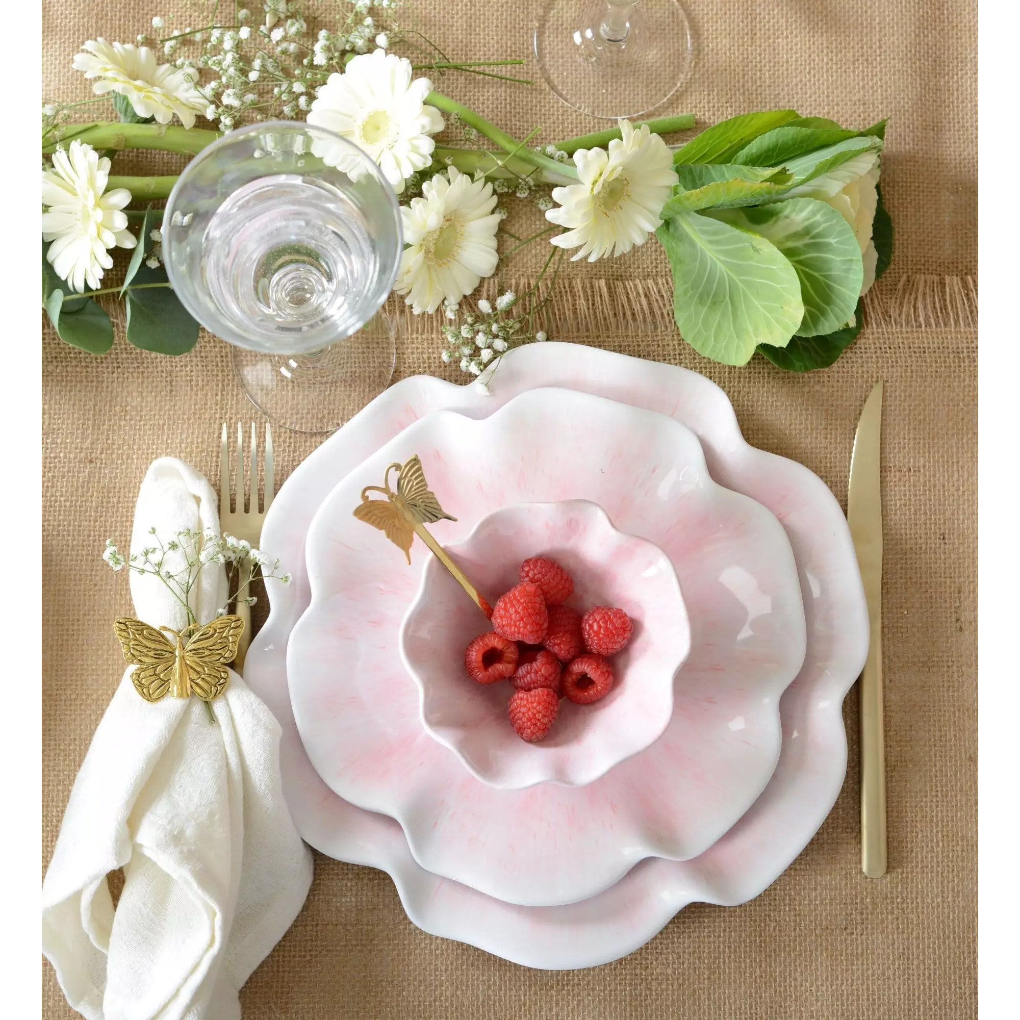 Lot de 6 Assiette plate rose en mélamine 28x28x2.5cm