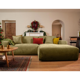 Lison - Canapé d'angle droit 4 places en velours texturé - Vert Kaki