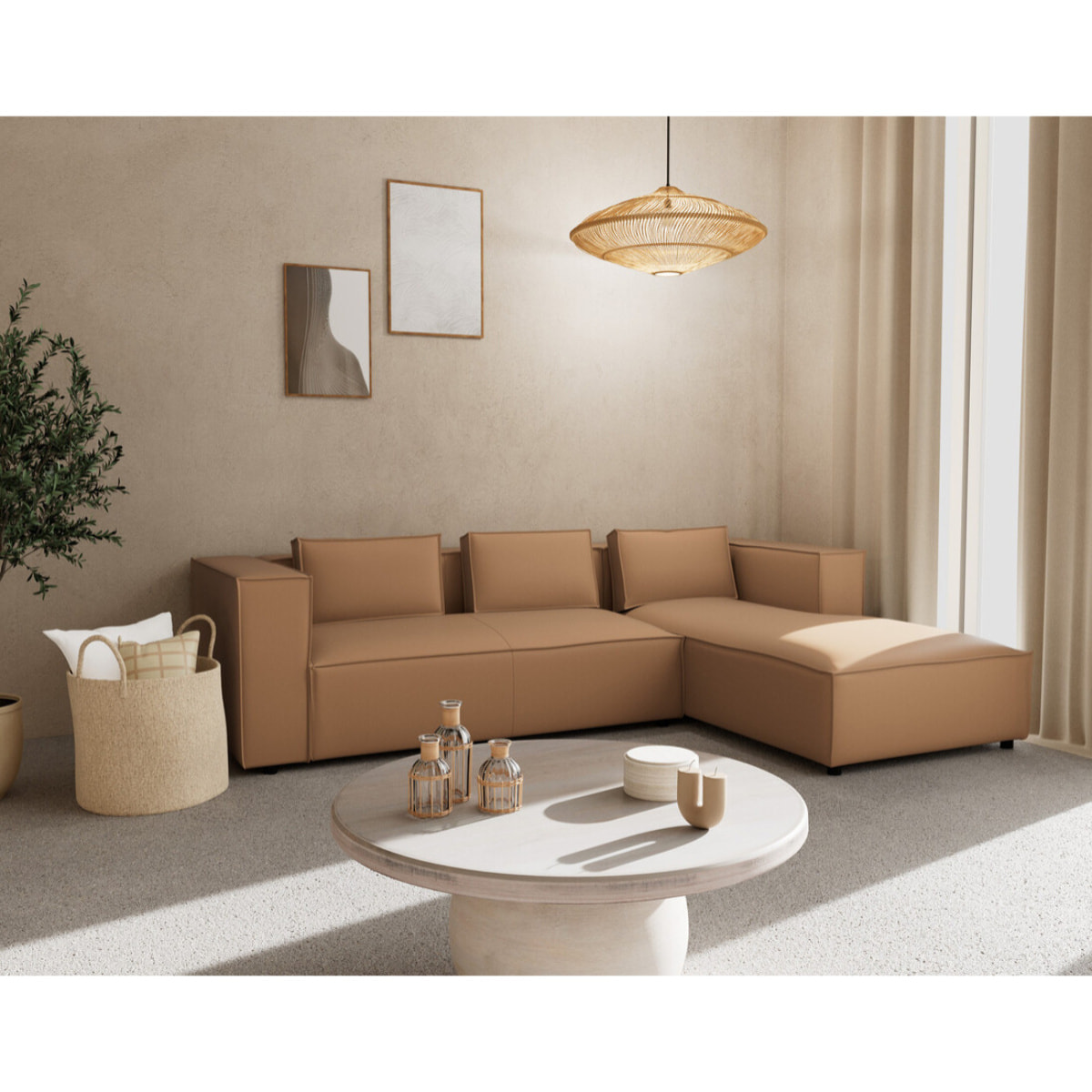 Stella - canapé d'angle droit 4 places en simili - Taupe
