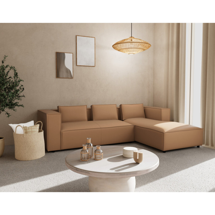 Stella - canapé d'angle droit 4 places en simili - Taupe