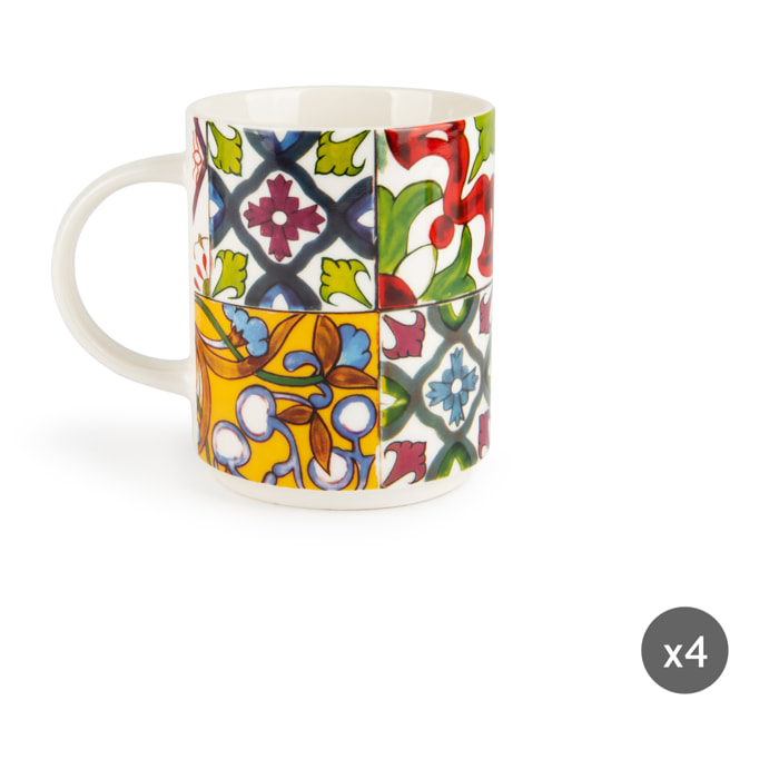 Set 4 Mug Excelsa – Lisbona, New Bone China Multicolore