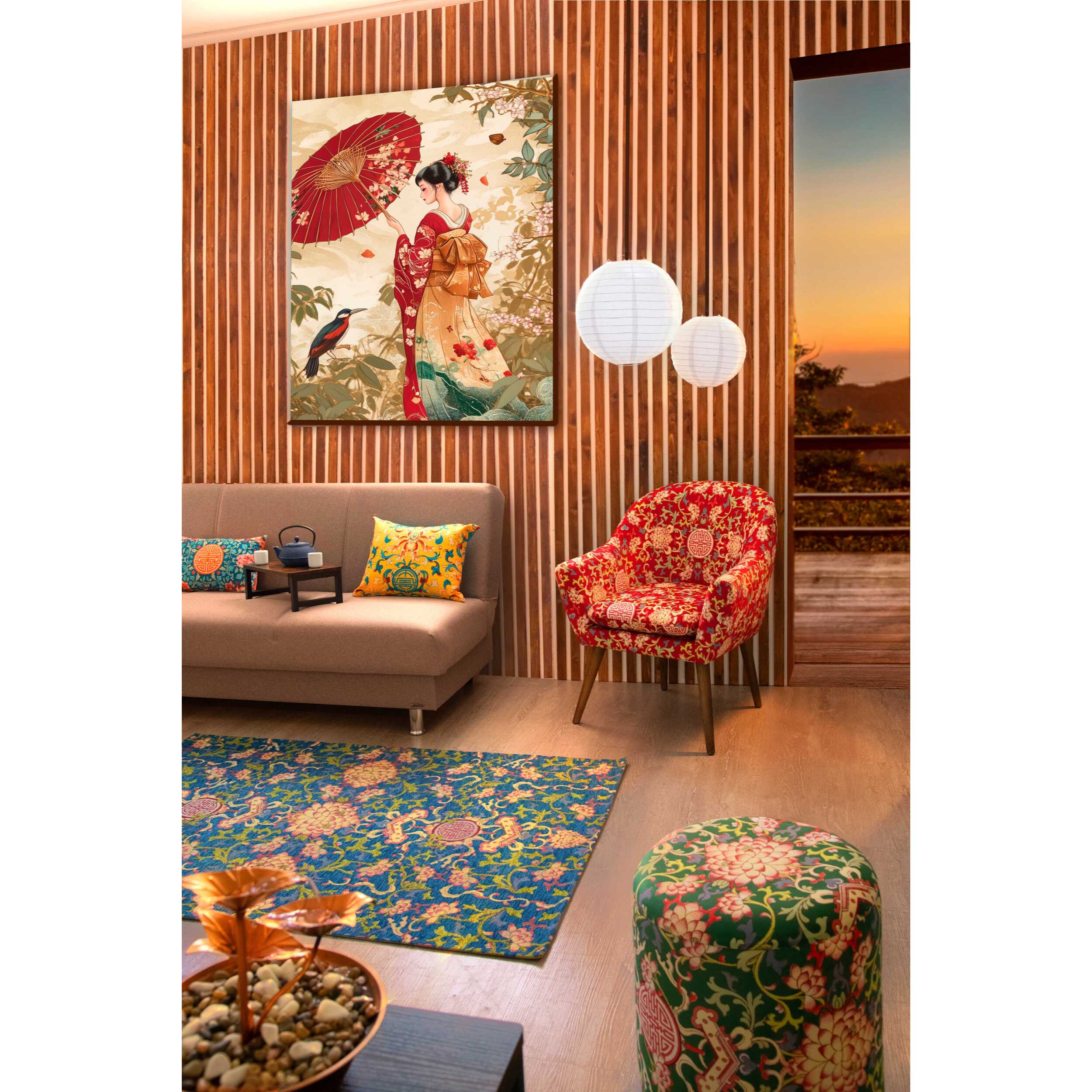 Pouf contenitore Excelsa La Via Della Seta velluto e legno 39x39x43 cm multicolore