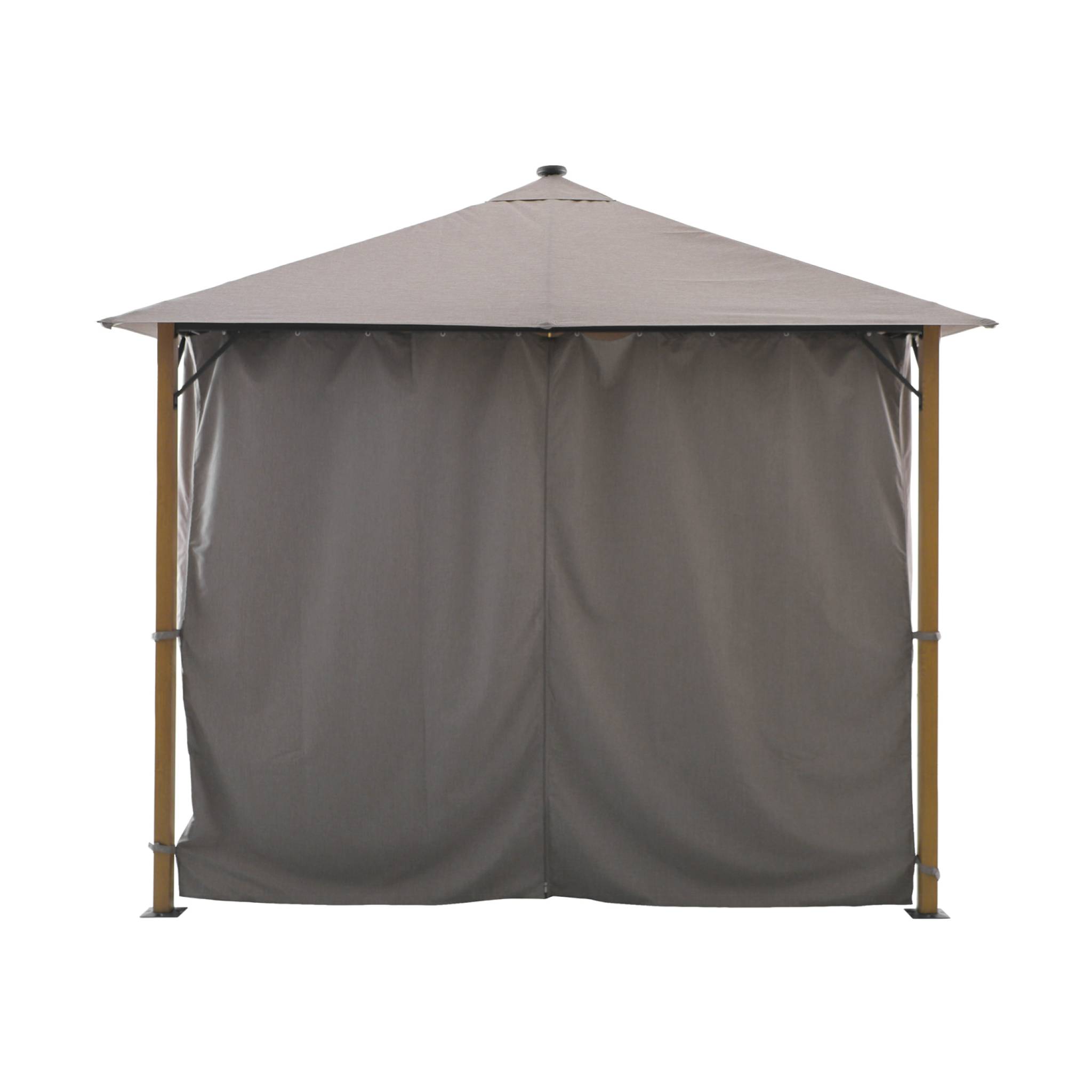 Tonnelle 3x3m aluminium effet bois avec rideaux et led  VELUNA