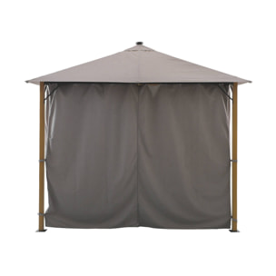 Tonnelle 3x3m aluminium effet bois avec rideaux et led  VELUNA