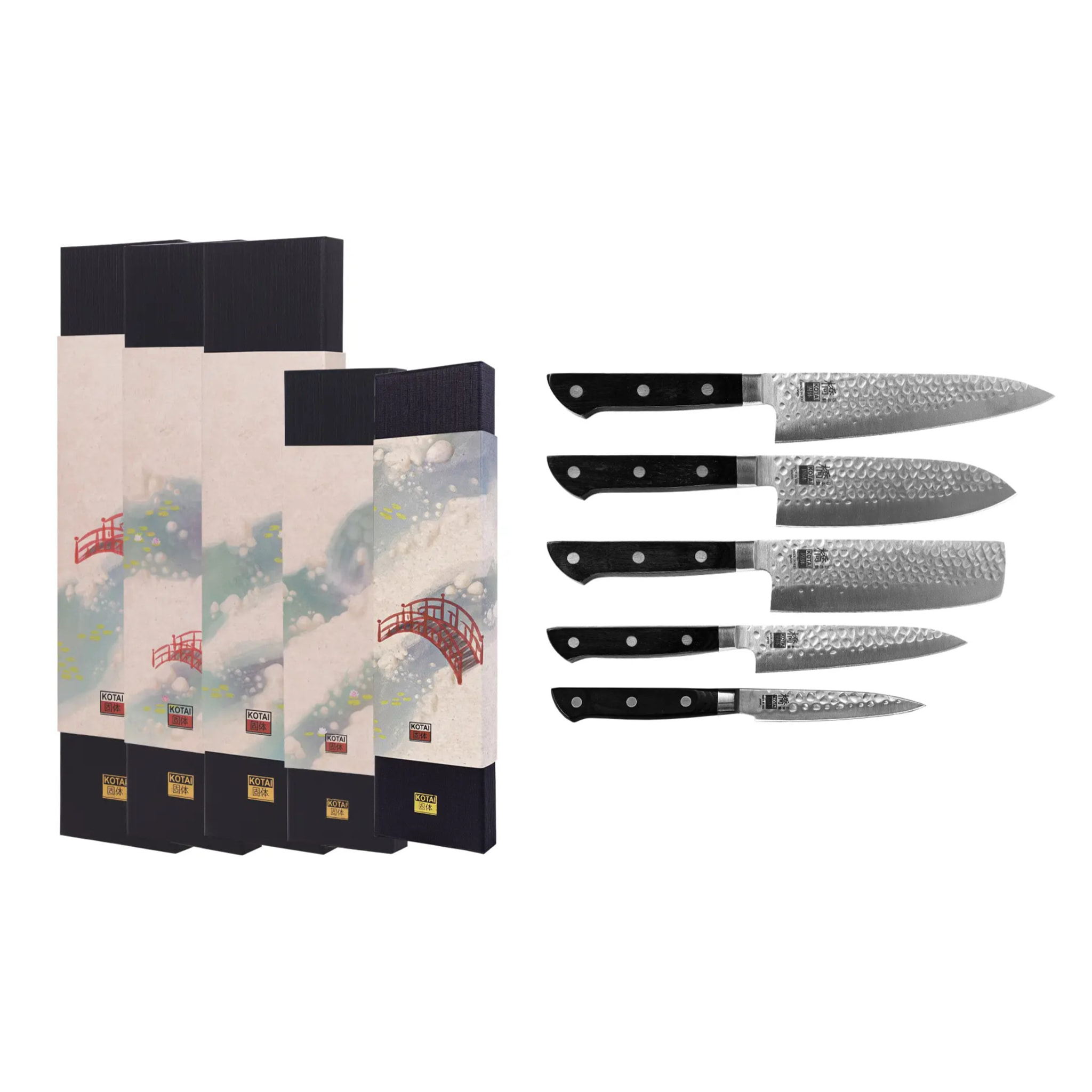 Set Hashi Tsuchime Completo: 5 cuchillos (de pelar + petty + nakiri + santoku + gyuto)