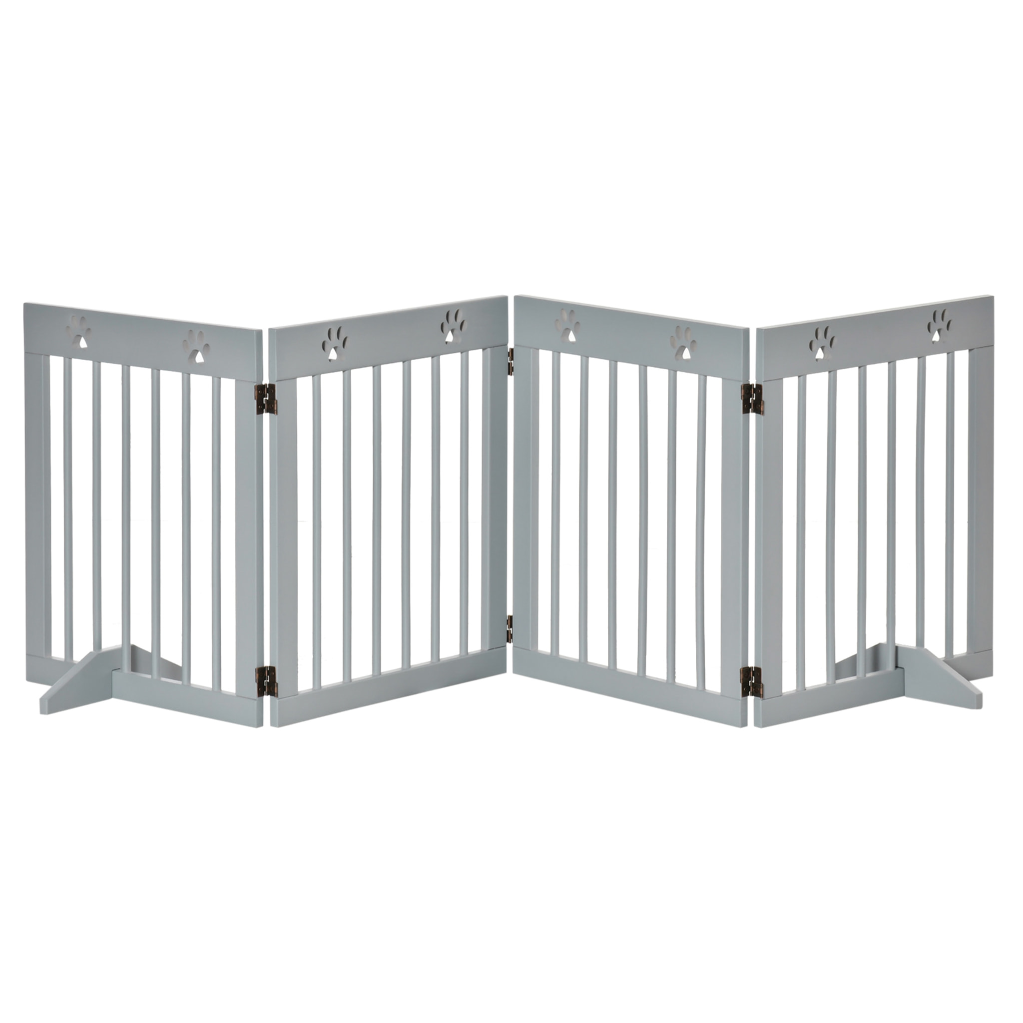 Barrera para Perros Plegable de 4 Paneles Barrera de Seguridad para Perros con Estructura de Madera y Patas de Apoyo para Pasillo Escalera 204x30x61 cm Gris Claro