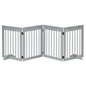 Barrera para Perros Plegable de 4 Paneles Barrera de Seguridad para Perros con Estructura de Madera y Patas de Apoyo para Pasillo Escalera 204x30x61 cm Gris Claro