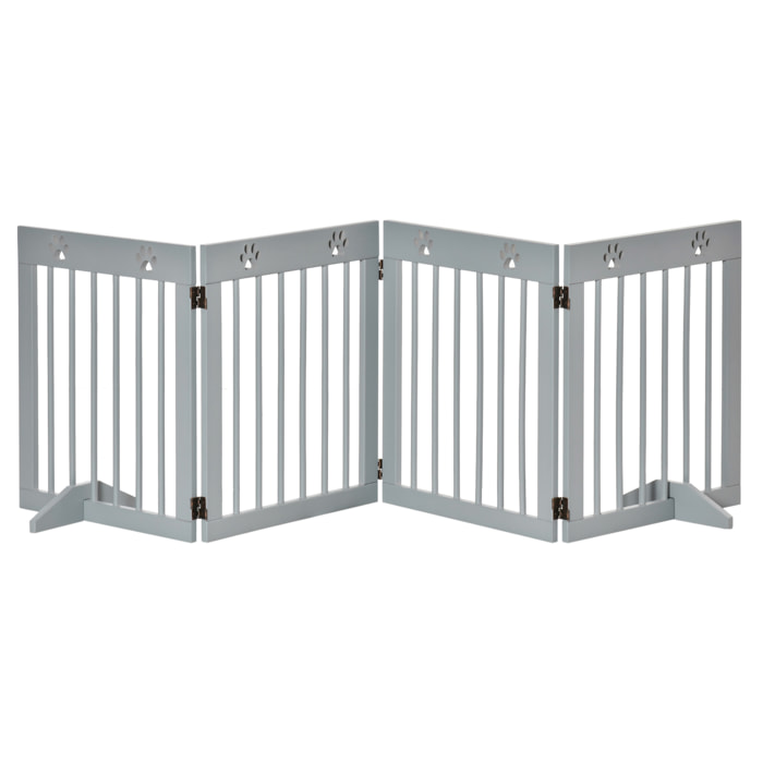 Barrera para Perros Plegable de 4 Paneles Barrera de Seguridad para Perros con Estructura de Madera y Patas de Apoyo para Pasillo Escalera 204x30x61 cm Gris Claro