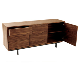 Buffet vintage en bois foncé noyer 2 portes 3 tiroirs L160 cm MANNY