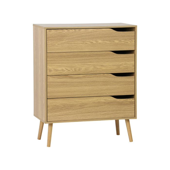 Commode effet frêne. 4 tiroirs. pieds en pin massif