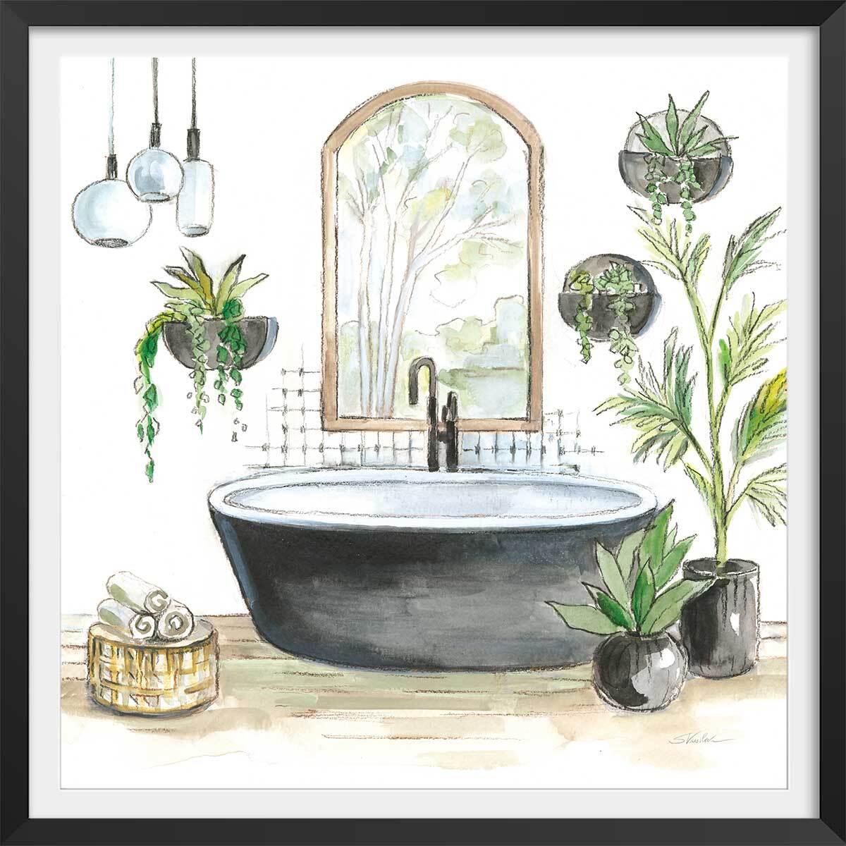 Affiche Baignoire de rêve vert Affiche + cadre en bois - Noir