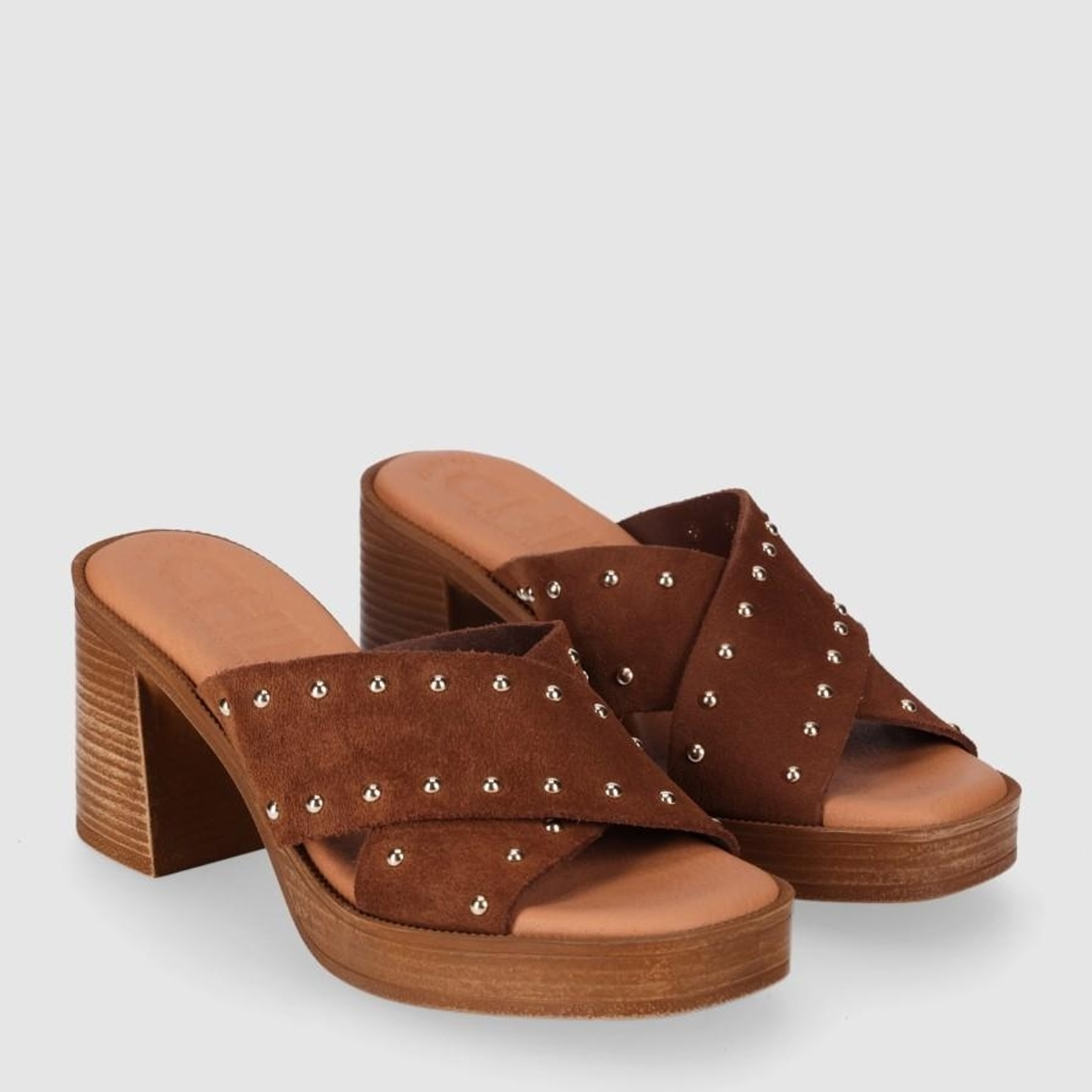 Sandalias de Serraje - Nogal - Tacón: 8 cm