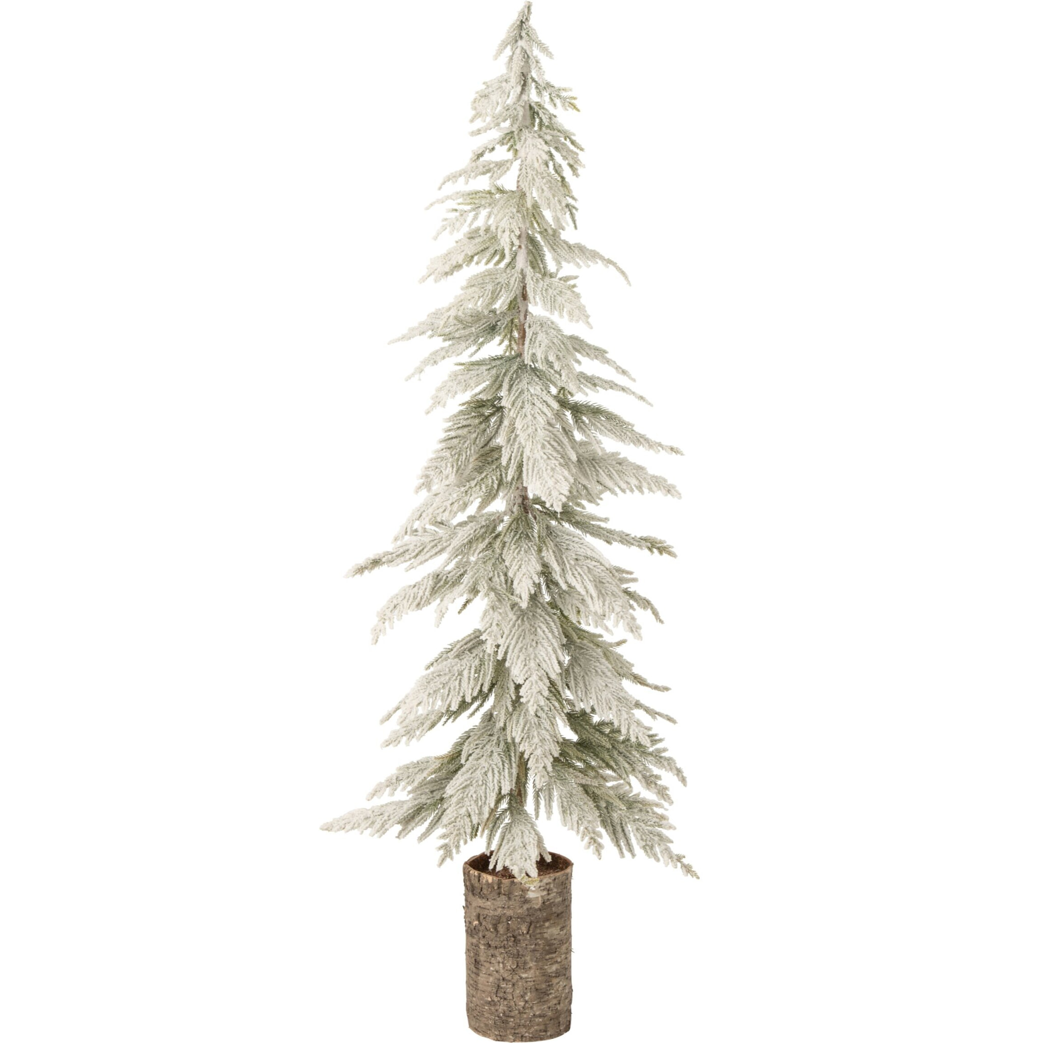 J-Line sapin de Noël enneigé avec socle en bois - polyéthylène - blanc/naturel - large