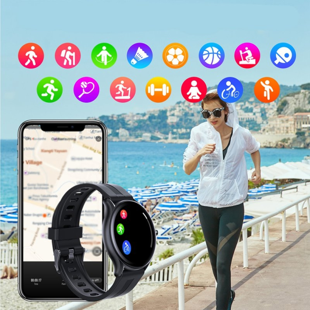 Montre connectée Bluetooth Suivi d' activités sportives, moniteur de pression artérielle et de fréquence cardiaque Rose