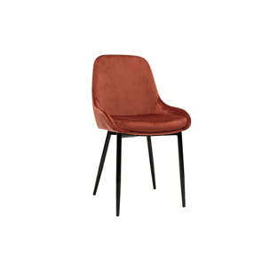 Chaises design en tissu velours rouge tomette et métal noir (lot de 2) HOLO