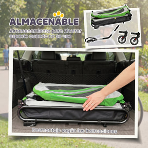 Remolque de Bicicleta para Perros 2 en 1, Carrito para Perros Medianos y Gatos Plegable con Cinturón de Seguridad, Bandera y Reflectores, Carga 20 kg, 134x62x101 cm, Verde