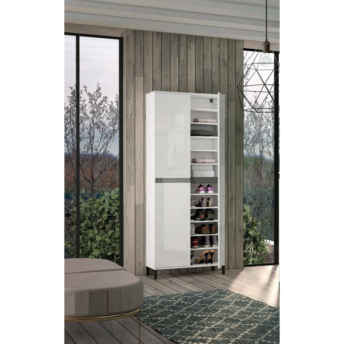 Scarpiera Visciano, Mobile portascarpe, Armadio da ingresso multiuso, Mobiletto per calzature, Made in Italy, 81x34h200 cm, Bianco lucido e Antracite
