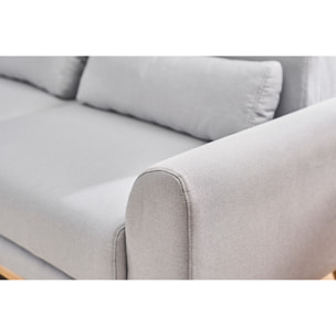 Canapé scandinave 3 places en tissu gris clair et bois clair EKTOR
