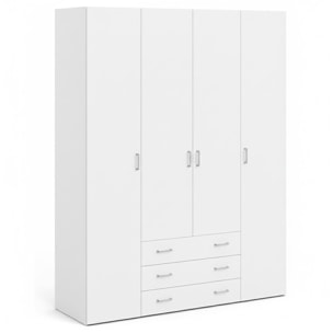 Armadio Guardaroba Con 4 Ante E 3 Cassetti Design Moderno Ampio Vano Con Barra Appendiabiti e Ripiani Salvaspazio Abiti 154 x 49.5 x 200.4 Cm Bianco