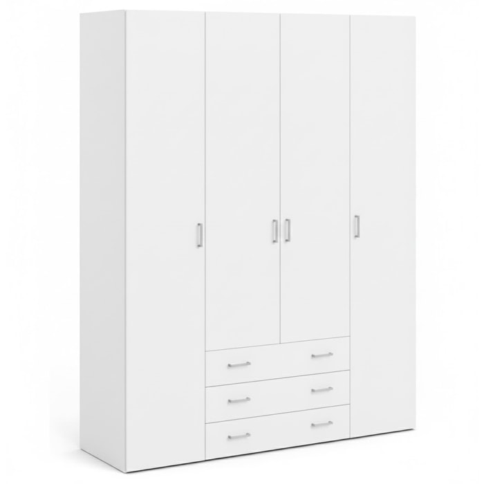 Armadio Guardaroba Con 4 Ante E 3 Cassetti Design Moderno Ampio Vano Con Barra Appendiabiti e Ripiani Salvaspazio Abiti 154 x 49.5 x 200.4 Cm Bianco