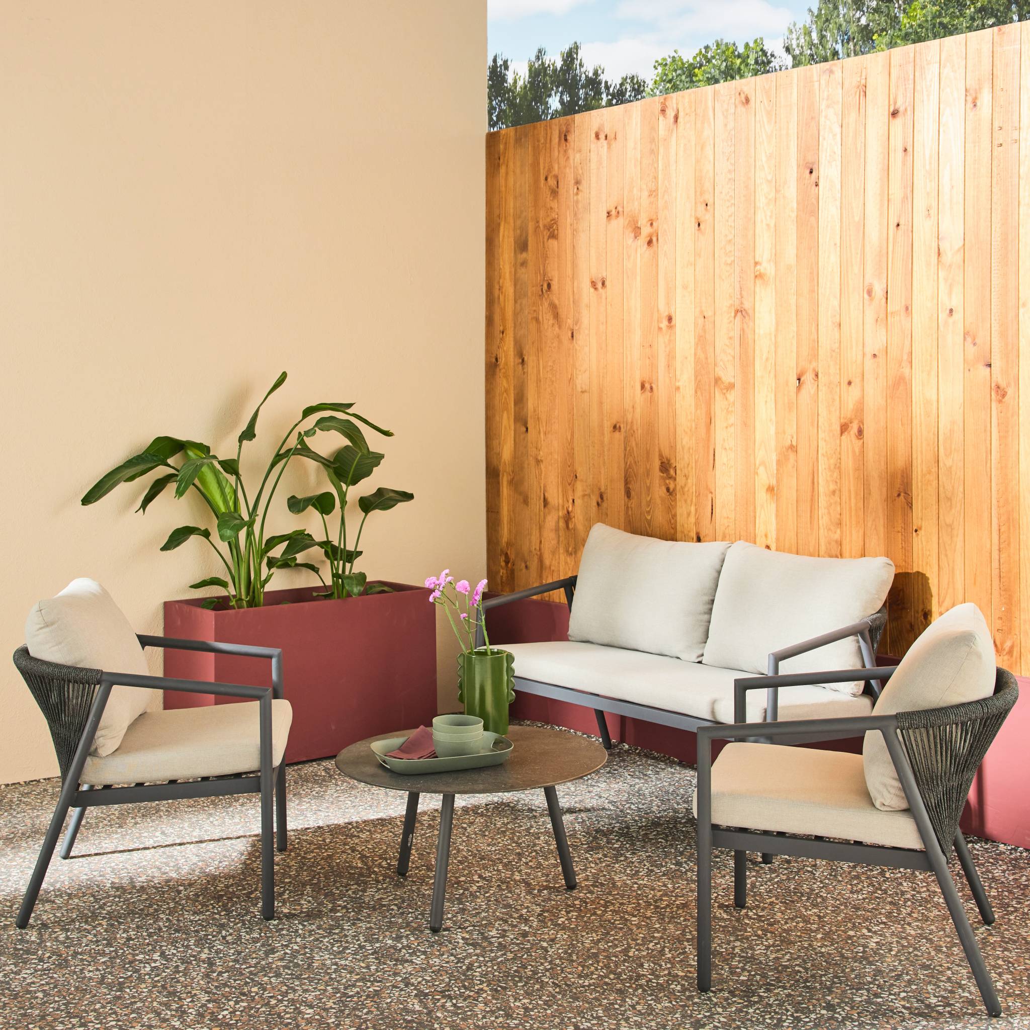 Salon de jardin aluminium et cordes 4 places KORAVA