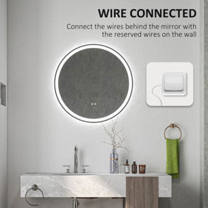 Miroir rond lumineux LED de salle de bain Ø 80 cm mural avec éclairage 3 couleurs interrupteur tactile système antibuée 46W blanc argent