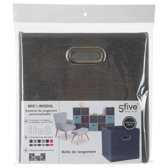 Panier tissu 31x31cm "Mix N' Modul" gris foncé chiné