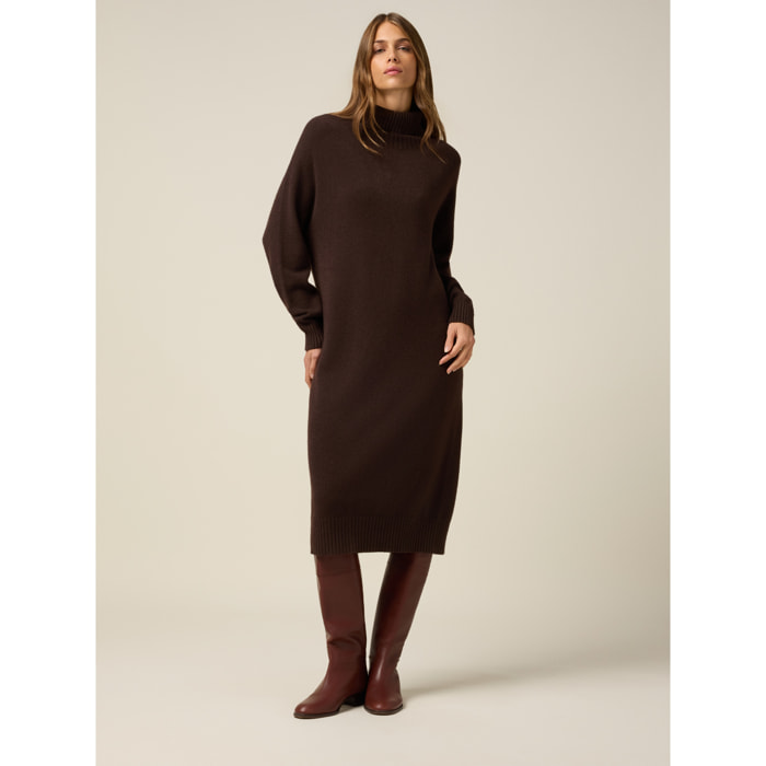 Oltre - Vestido oversize cuello alto de punto - Marrón