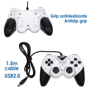 Mando gaming USB para PC, con cable. 12 botones, joysticks analógicos.