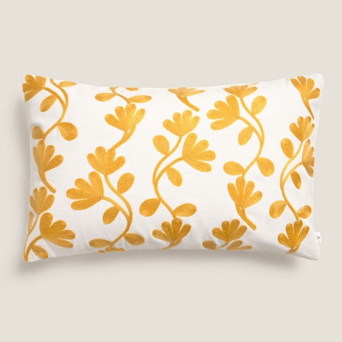 Funda de cojín algodón flores bordadas Cresat color amarillo Algodón