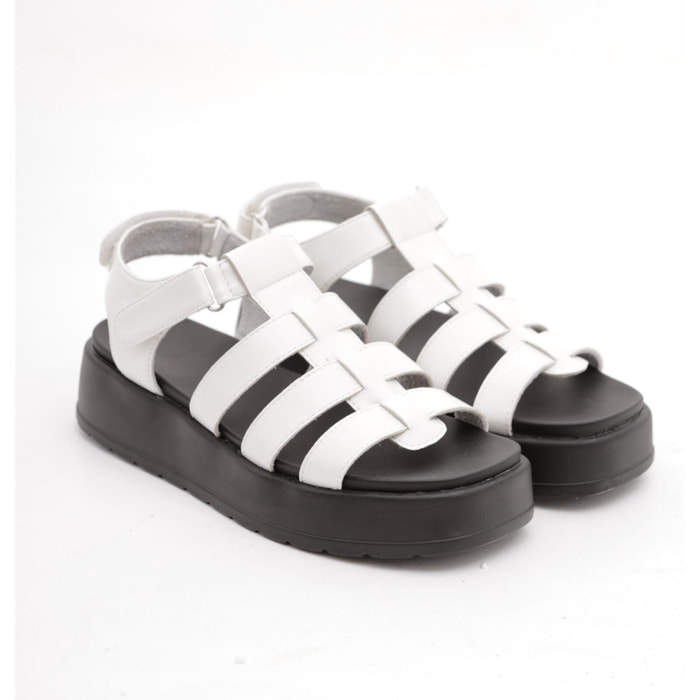 SANDALO FLATFORM RAGNO CHOCOLA' BIANCO