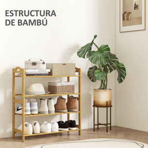 Zapatero de 4 Niveles Estantería para Zapatos de Bambú para 12 Pares de Zapatos para Entrada Pasillo Dormitorio 67,5x24,7x72 cm Natural