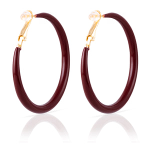Pendientes de aro liso de cobre con recubrimiento electroplateado color granate, 50 mm, cierre catalán de plata de ley 925 con acabado dorado electroplateado.
