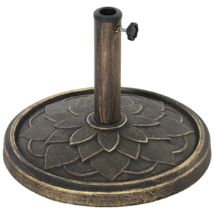 Pied de parasol rond résine imitation fonte motif fleur antique dia. 46 cm poids net 12 Kg bronze