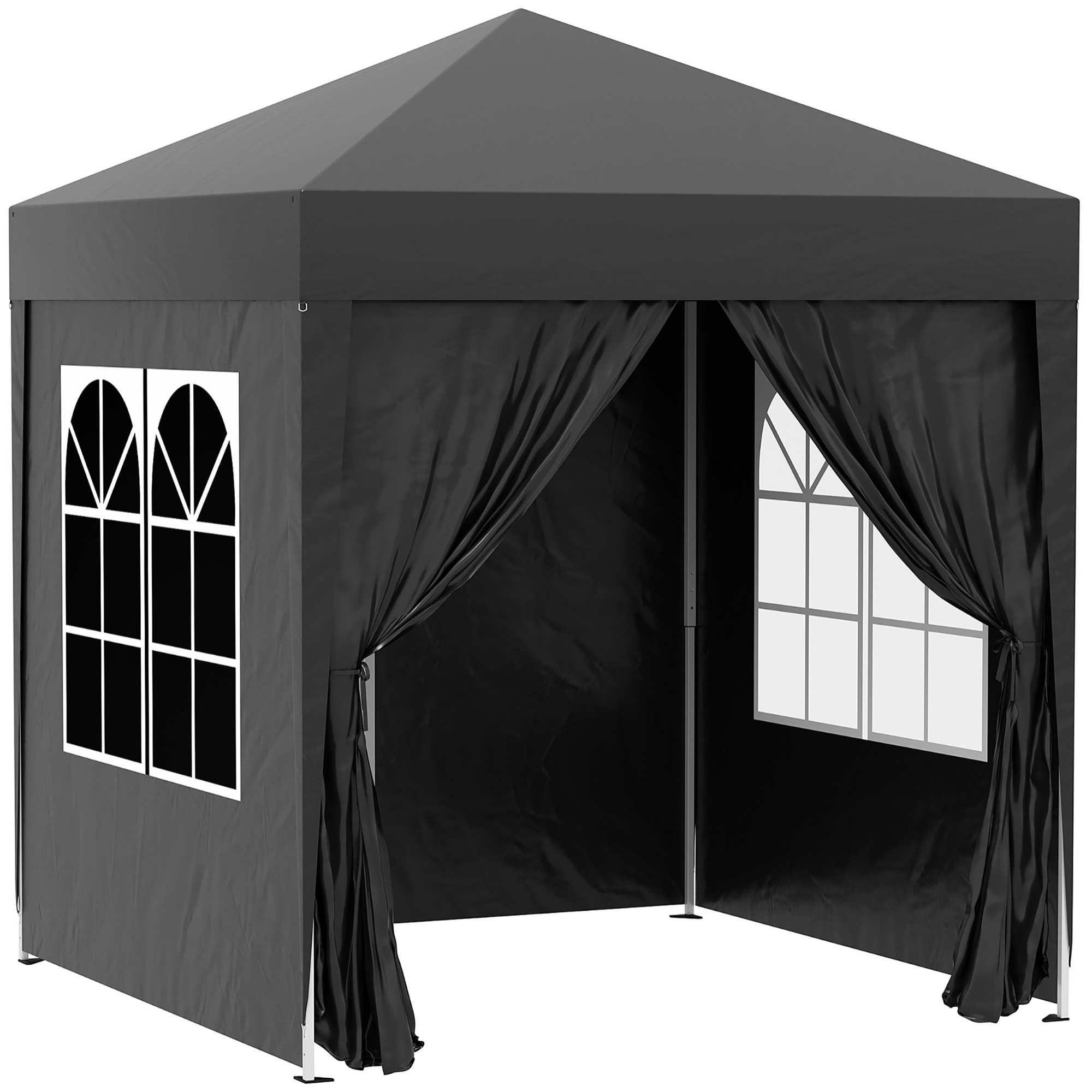 Tonnelle de jardin tente pliante barnum pop-up 2 x 2 m 4 parois latérales amovibles 2 fenêtres sac de transport noir