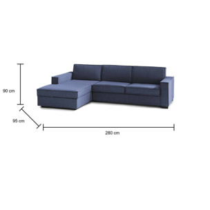 Divano letto con penisola Allaida, Sofà con penisola contenitore Sinistra, Braccioli standard, 100% Made in Italy, Cm 280x95h90, Blu