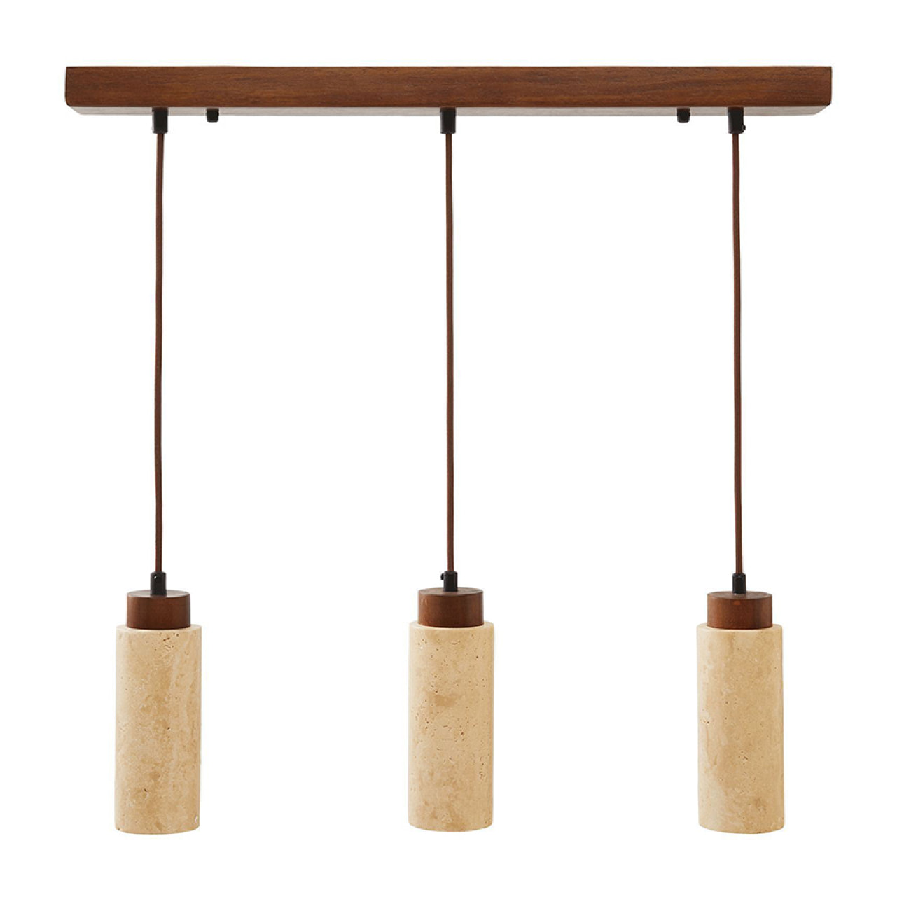Suspension design 3 spots en travertin et effet bois TIVOLI