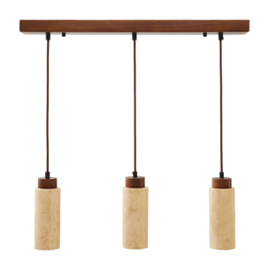 Suspension design 3 spots en travertin et effet bois TIVOLI
