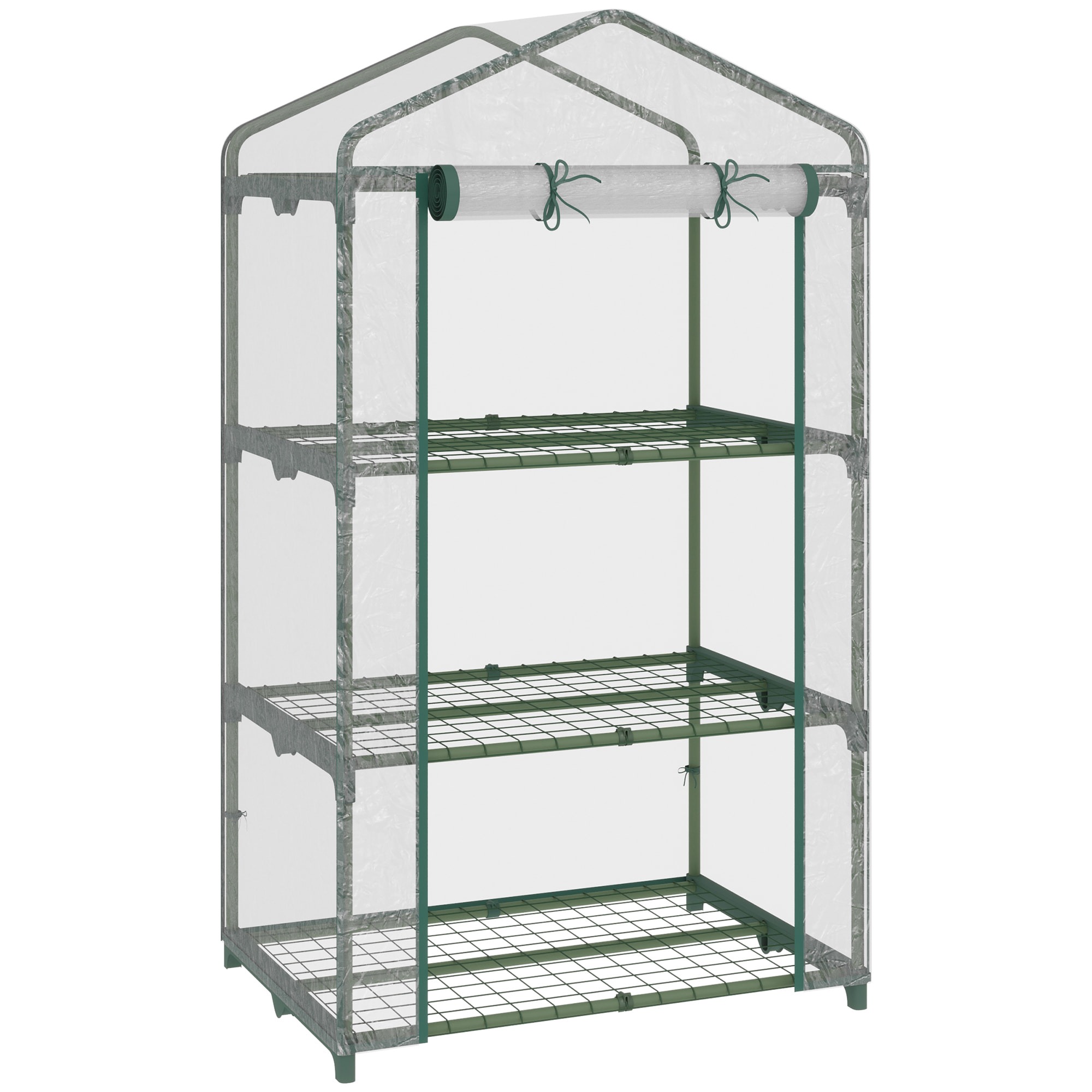 Serre de jardin balcon étagère serre 3 niveaux dim. 69L x 49l x 125H cm métal thermolaqué vert PVC haute densité transparent