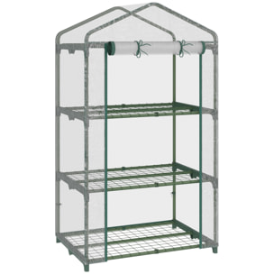 Serre de jardin balcon étagère serre 3 niveaux dim. 69L x 49l x 125H cm métal thermolaqué vert PVC haute densité transparent