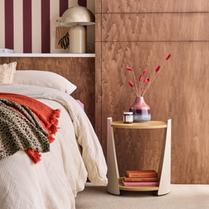 Table d'appoint, table de chevet métal courbé et décor bois avec roulettes MOLTO