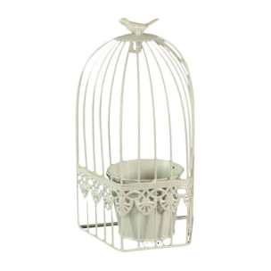 Portavaso metallo a gabbia crema squadrata cm18x12h32