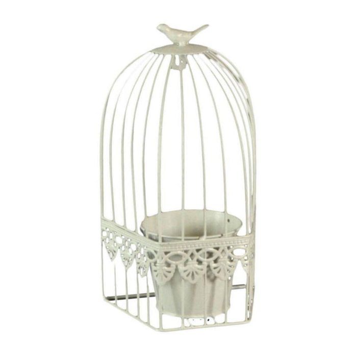 Portavaso metallo a gabbia crema squadrata cm18x12h32